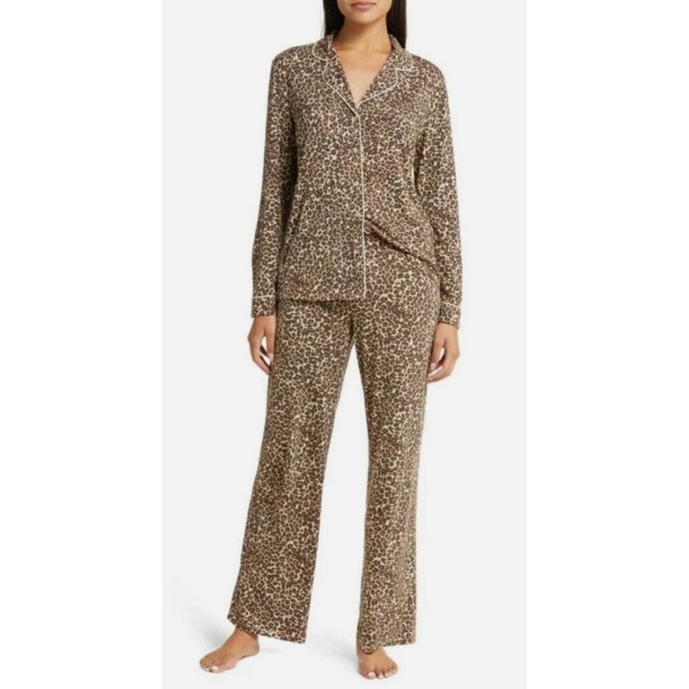 Nordstrom Moonlight Eco Knit Pajama Pants Leopard Print Soft Modal Lounge XL